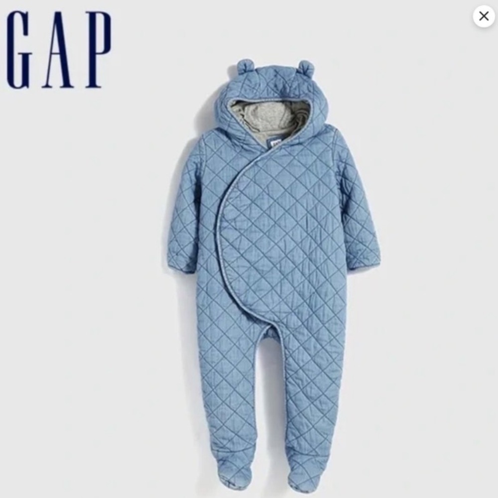 GAP Baby Quilted Chambray Bear One-Piece Denim Bodysuit, 6-12 Months Unisex